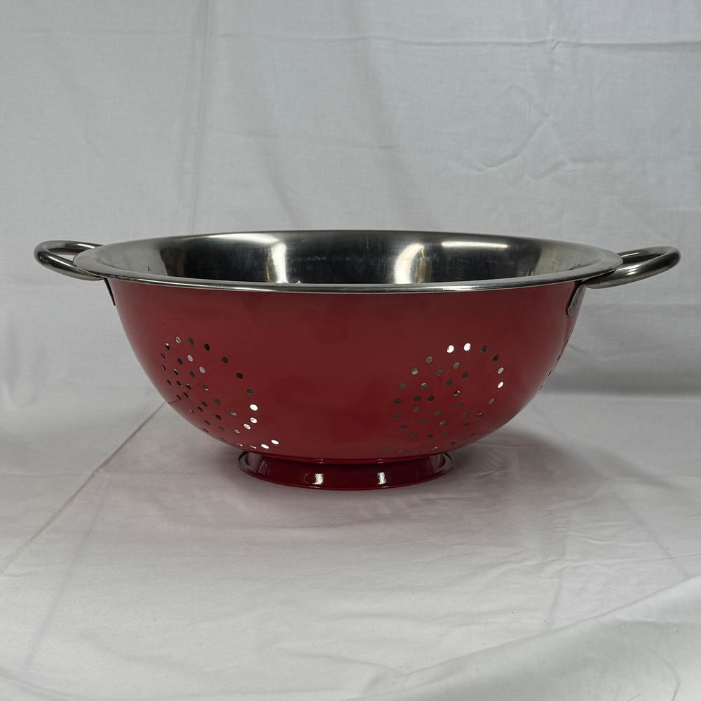 Red Enamel Stainless Steel‎ Colander Strainer 16"